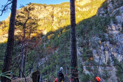 Des ouvriers en train de réceptionner un poteau héliporter en plein montagne. - Agrandir l'image 9 sur 27, fenêtre modale