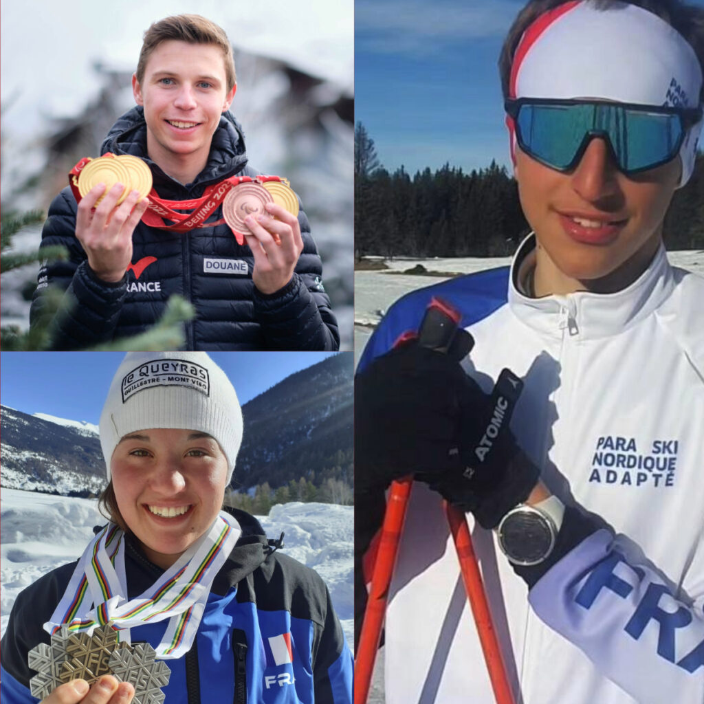 La photo est divisée en trois parties avec trois portrait de jeunes sportifs tenant leurs médaille eb main. - Agrandir l'image, fenêtre modale