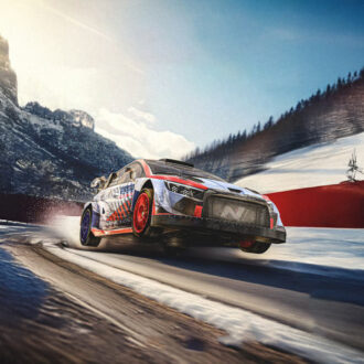 Affiche de l'évènement montrant une voiture roulant sur une route enneigée